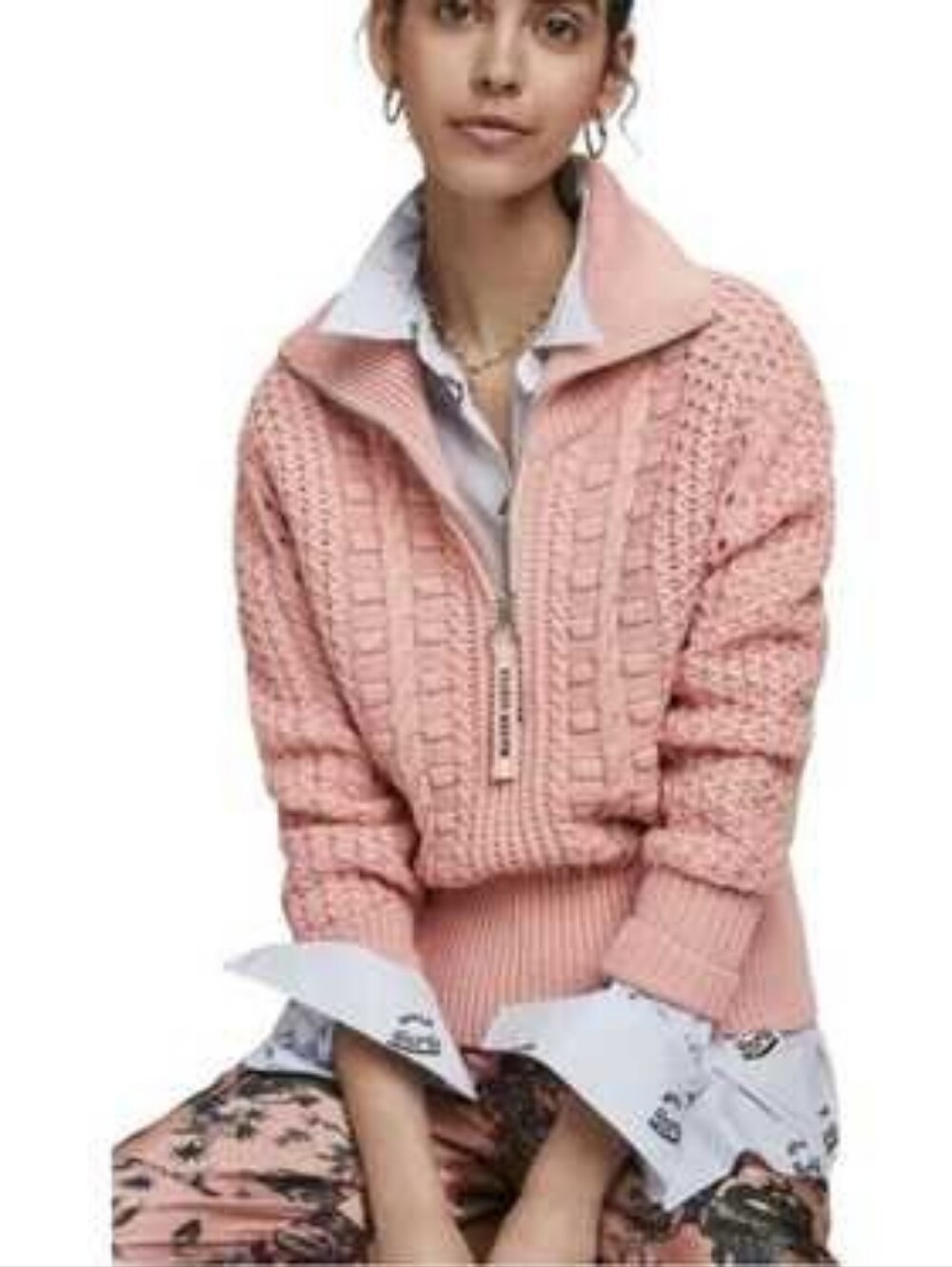 SCOTCH & SODA Maison Scotch Cable Knit Quarter Zip Sweater Women's S Chunky Wool